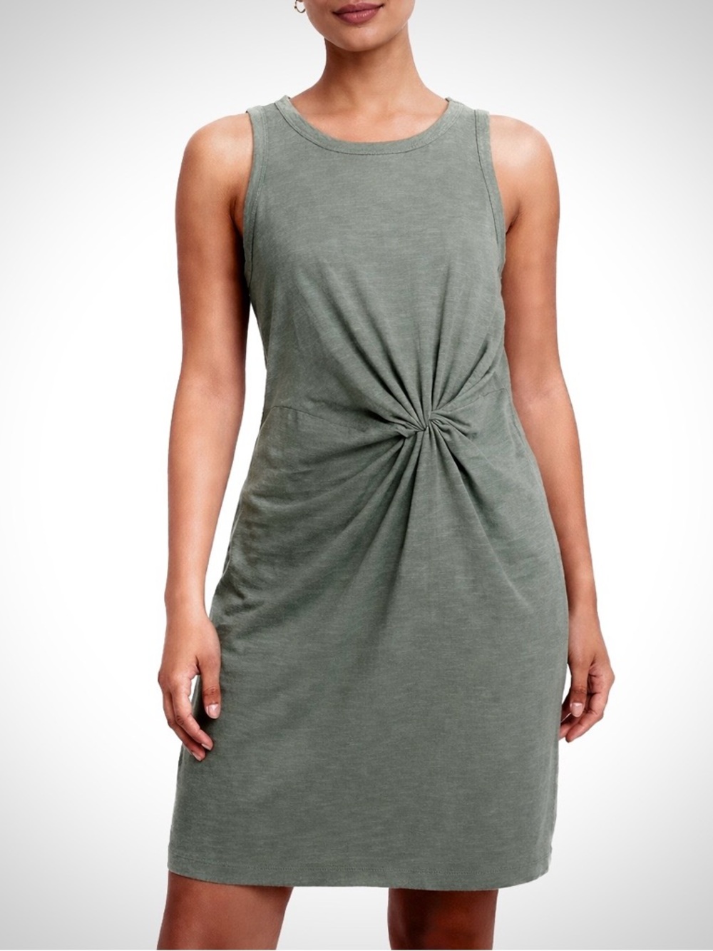 GAP Sleeveless Sage Green T-Shirt Dress Slub Jersey Knit Twist Front Size S